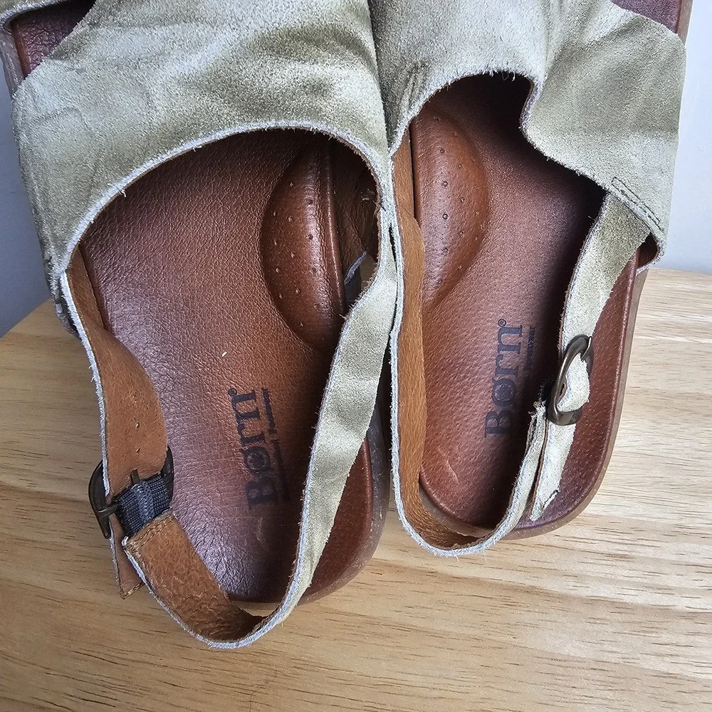 Born Womens Carah Suede Cut-Out Peep-Toe Slingback Sandals Olive Womens‎ Sz 9 M